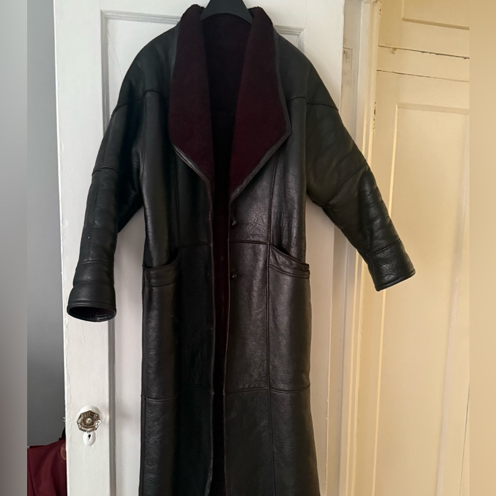 Women's Eduardo Bassoni Genuine Leather Shearling Long Medium Vintage - Picture 2 of 6